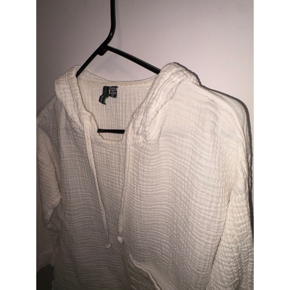 Shannon Passero 100% Cotton Gauze Hoodie Texture Beach Cover Up Top White - Picture 6 of 8